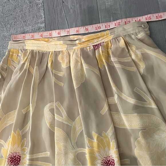 Vtg Neiman Marcus Fenn Wright Mason Silk Floral Yellow Gray Low Rise Skirt 4 - Picture 8 of 11
